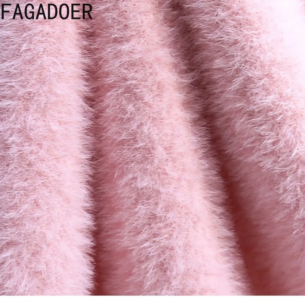 FAGADOER Winter Nieuwe Sexy Hoge Hals Tweedelige Outfits Vrouw Mouwloos Bont Patchwork Crop Top en Rok Past Vrouwelijke Streetwear