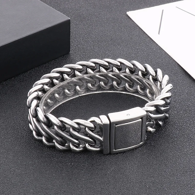 20mm Heavy Punk Black Braid Domineering Chain Bracelet Men Women Hiphop Gold Color Stainless Steel Bike Biker Bangle Jewelry