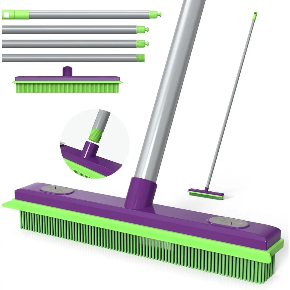 

Pet Hair Remover & Window Cleaning Silicone Broom, Adjustable 4-Section Pole, 58 Reach