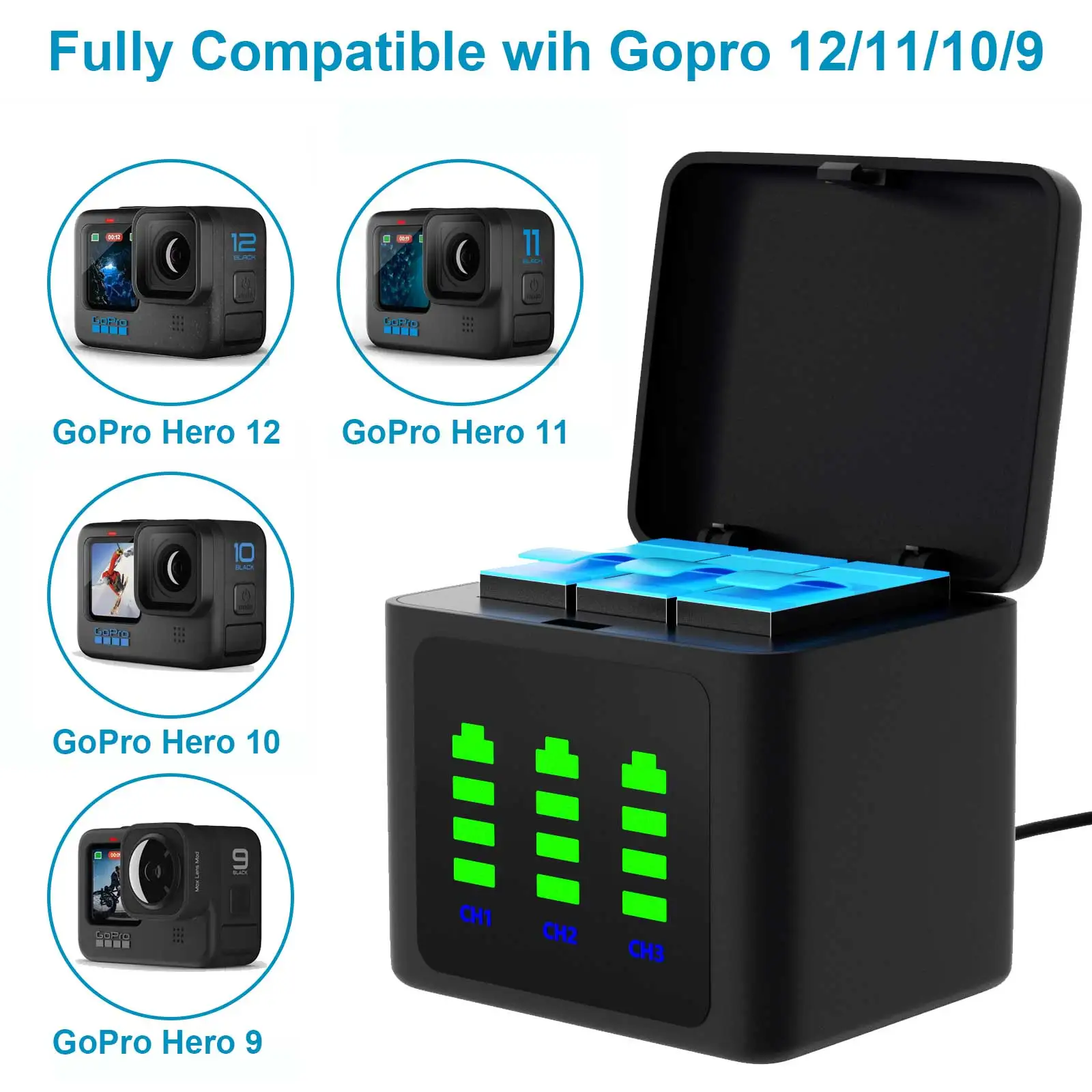 Battery For GoPro Hero10 Hero11 Hero9 Hero12 For Go Pro Hero 10 Action Sport Camera Battery For GoPro Hero 9 10 11 12 Type-C