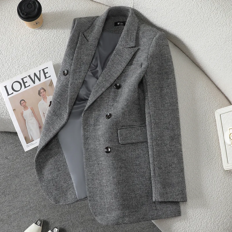High-Quality Suit Jacket Women New Autumn Winter Double-Breasted Long Sleeve Blazer Coat Female Tops Ladies Formal Suit Jacket