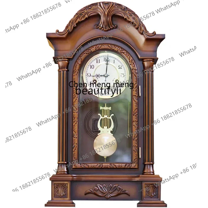 2003 Retro high-end desk clock, solid wood engraving mechanical desk clock, desktop pendulum clock, Polaris core