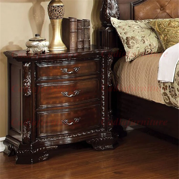 American Luxury Antique King Canopy Bed Bedroom Set with Storage Hand Carved Solid Wood Traditional Design Adjustable Height