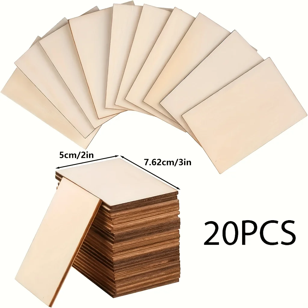 50/20 peças 5x7.6cm 2x3 polegadas lascas de madeira retangular em branco pontiagudo lascas de madeira para projetos de artesanato de arte diy