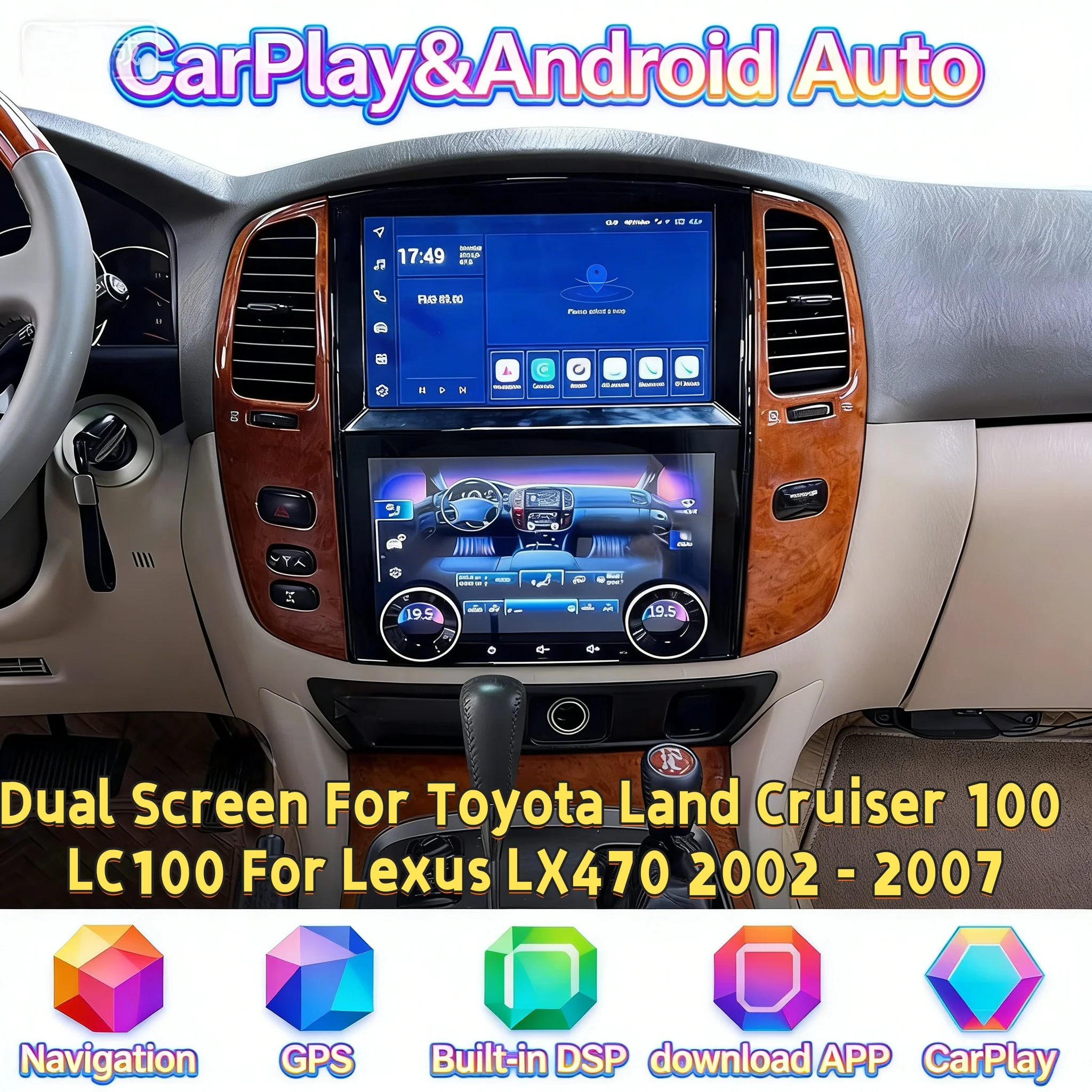 Android Auto inalámbrico Carplay para Toyota Land Cruiser 100 LC100 para Lexus LX470 2002 - 2007 reproductor Multimedia estéreo navegación