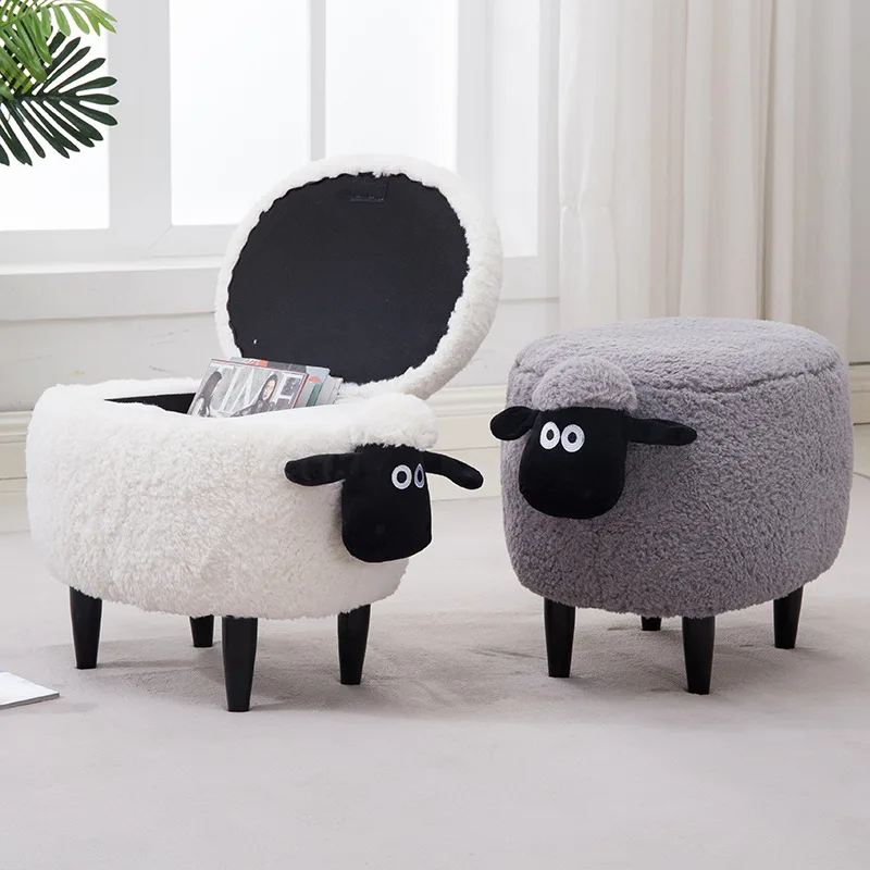 Solid Wood Creative Sheep Storage Stool Makeup Stool Living Room Change Shoe Bench Dressing Table Stool Storage Sofa Stool