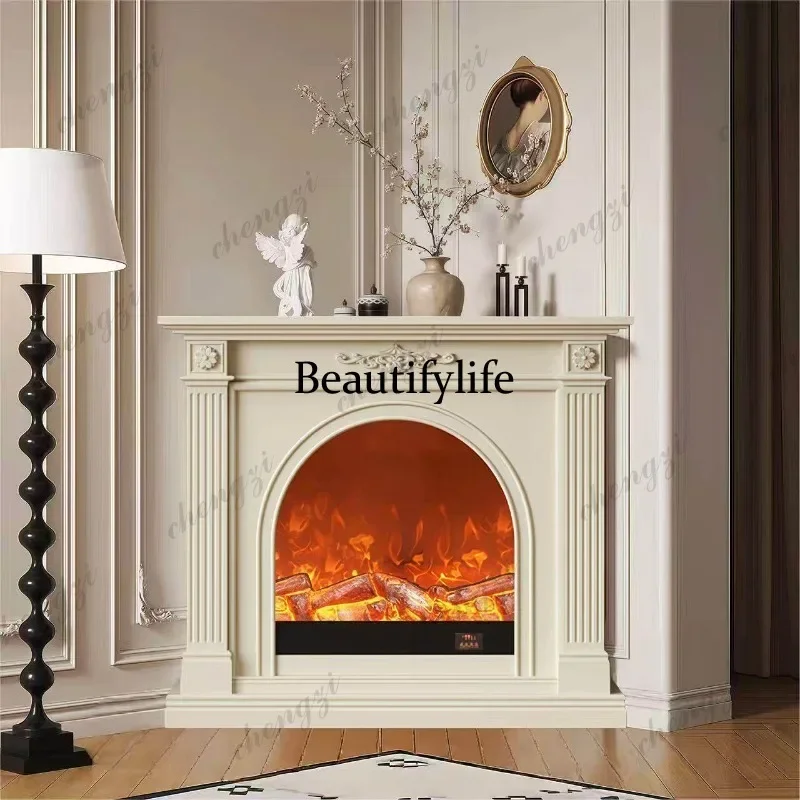 a95 French Fireplace Cabinet Simulation Flame Birdcage Fireplace Cabinet Living Room Corner Decoration Cabinet European Carved T