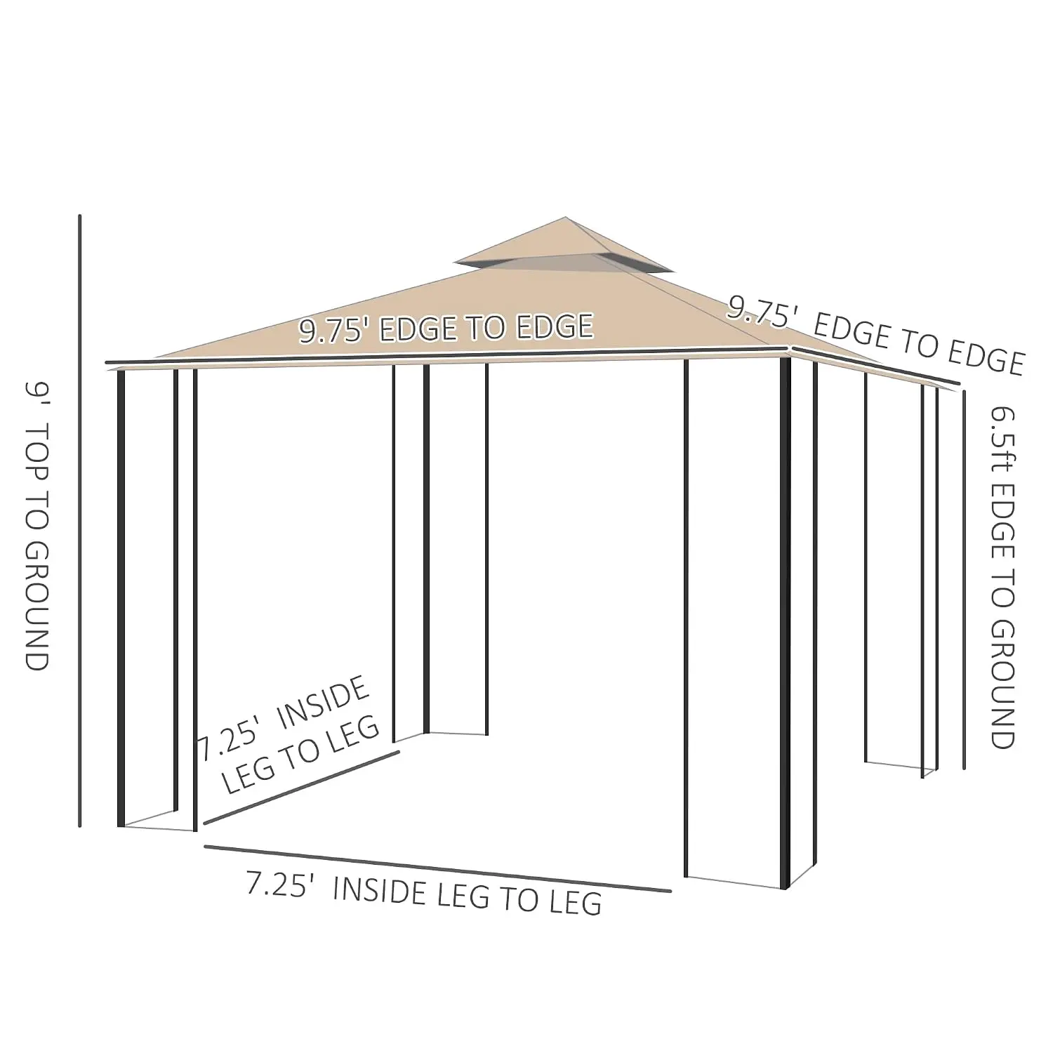 10x10ft Outdoor Gazebo Canopy Shelter with Corner Shelves & Netting & Vented Roof for Garden Lawn Backyard Deck, Customized