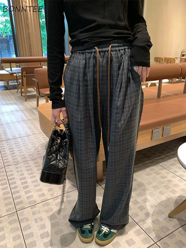 S-4XL Pants Women Plaid Leisure Students All-match Spring Vintage Basics Simple Delicate Korean Style Popular Trendy Designed