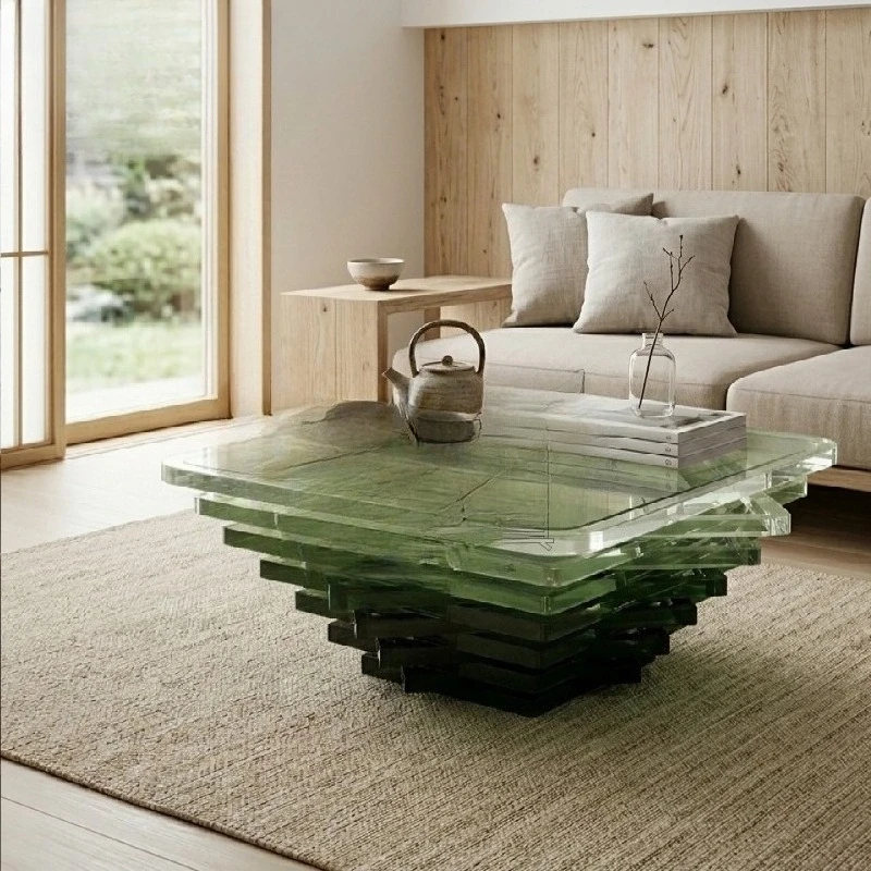 Transparent gradual change slice coffee table art style light luxury coffee table