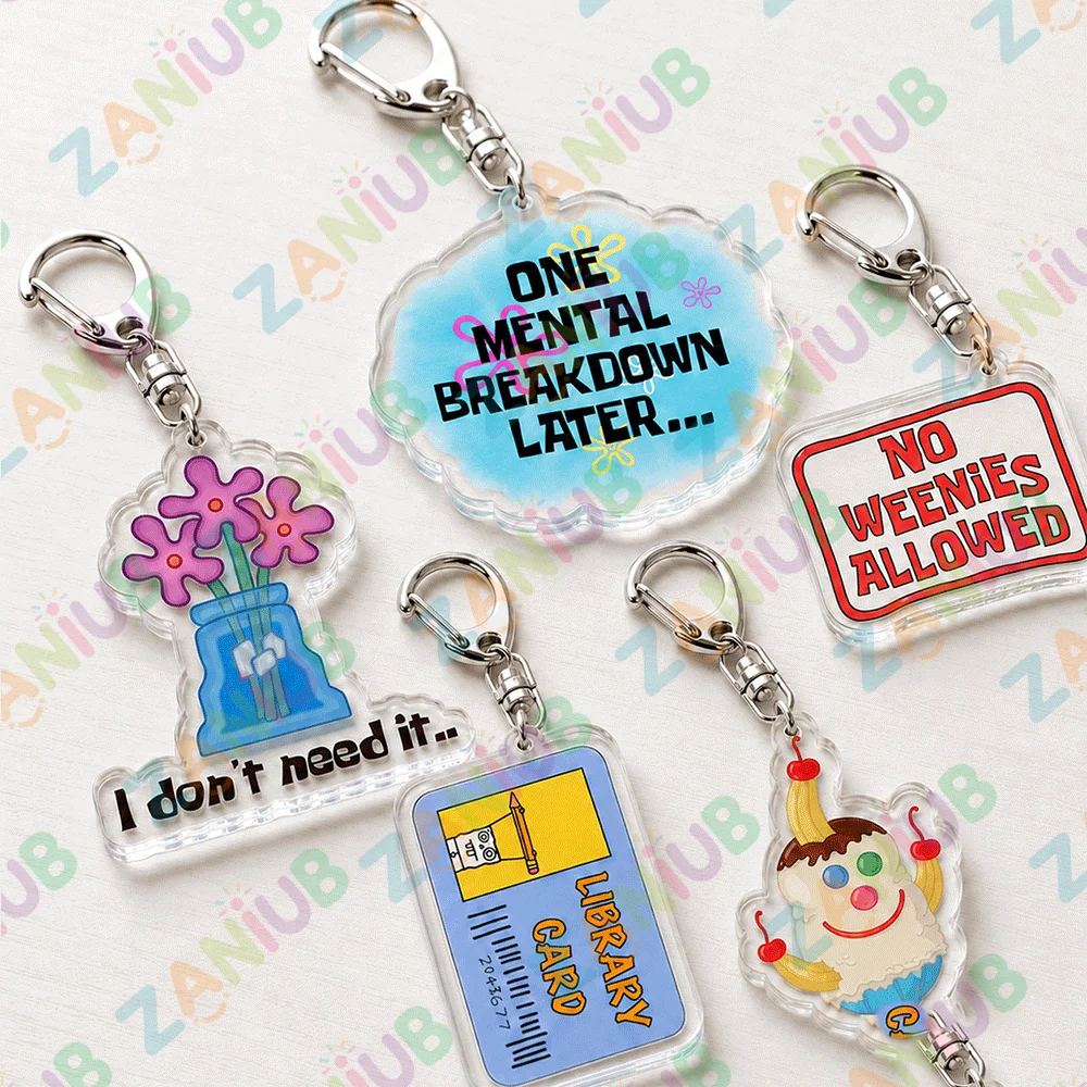 Cute Cartoon One Mental Breakdown Later Keychains Accessories Bag Charms Funny Animal Jellyfish Acrylic Key Ring Fans Gifts