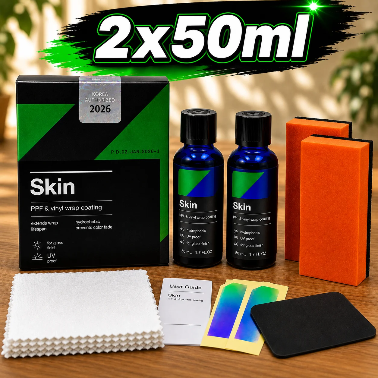 CQUARTZ Skin 2* 50Ml PPF & Vinyl Nano-Coat - UV Protection for Wrapped Vehicles with Vinyl Film,UVA & UVB Resistant