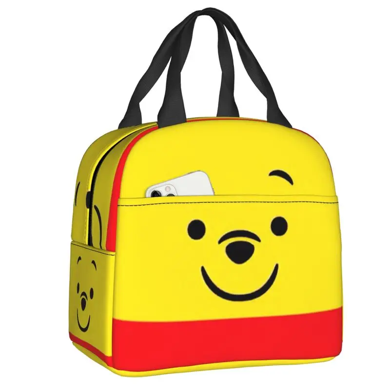 Custom Winnie The Pooh Animation Cartoon Insulated Lunch Bags for Work School Portable Cooler Thermal Lunch Box Women Kids