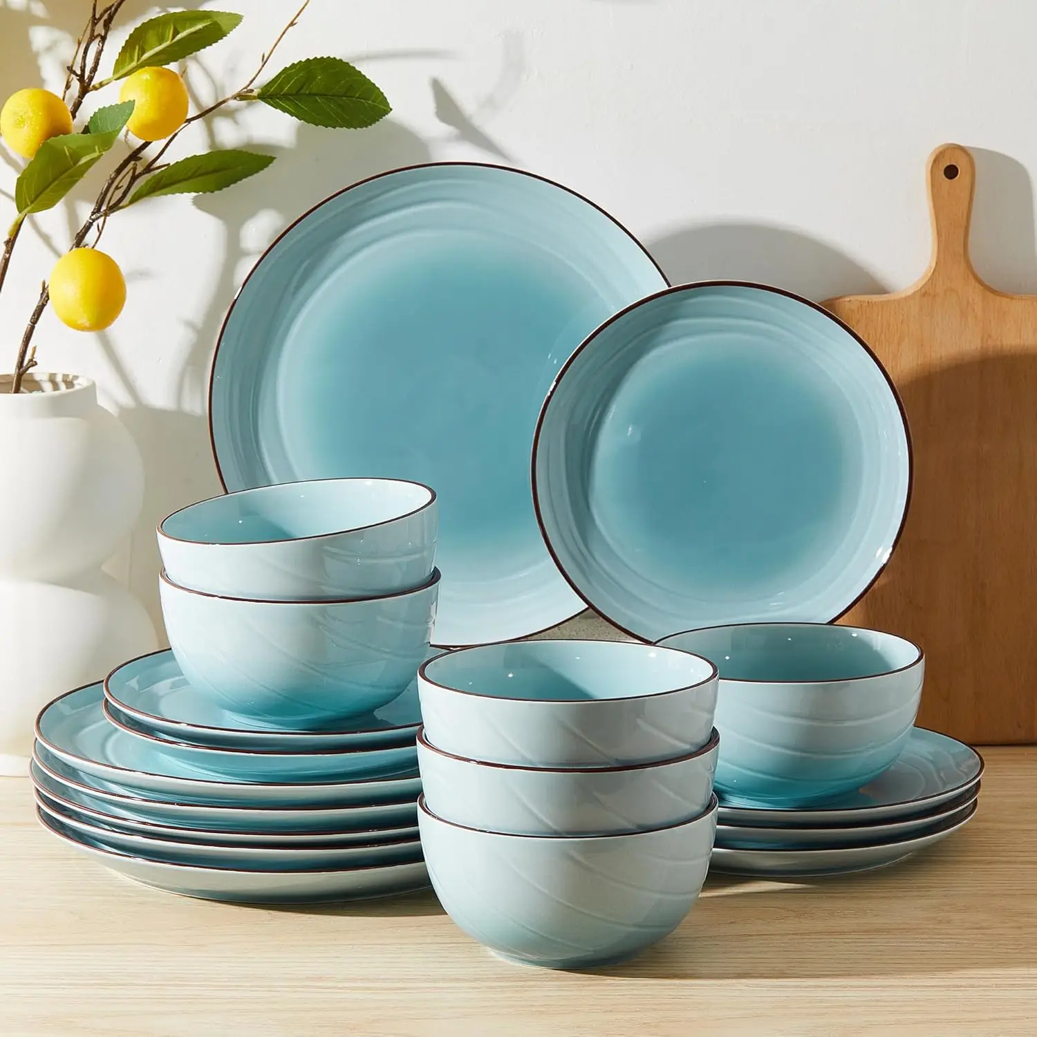 

Porcelain Dinnerware Sets for 6, 18 Pieces Plates and Bowls Sets, Handcrafted Minimalist Dinner Set, Chip and Scratch Re