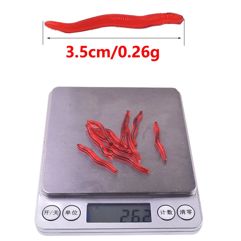 50 or 100 Pcs Shrimp Smell Red Worm Soft Lure 3.5cm Lifelike Earthworm Salt Additive Tackle Artificial Insect Bait for Bass Carp