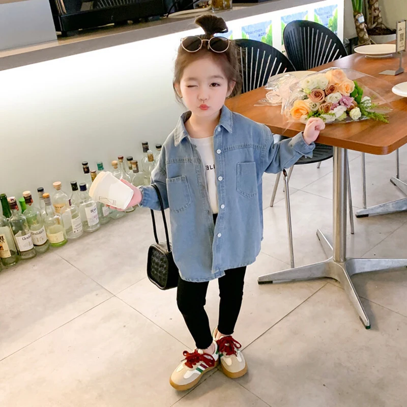 2024 New Fashion Korean Version Denim Jackets For Girls Coat Spring Summer Casual Kids Denim Shirts 2-12 Years Children Clothing