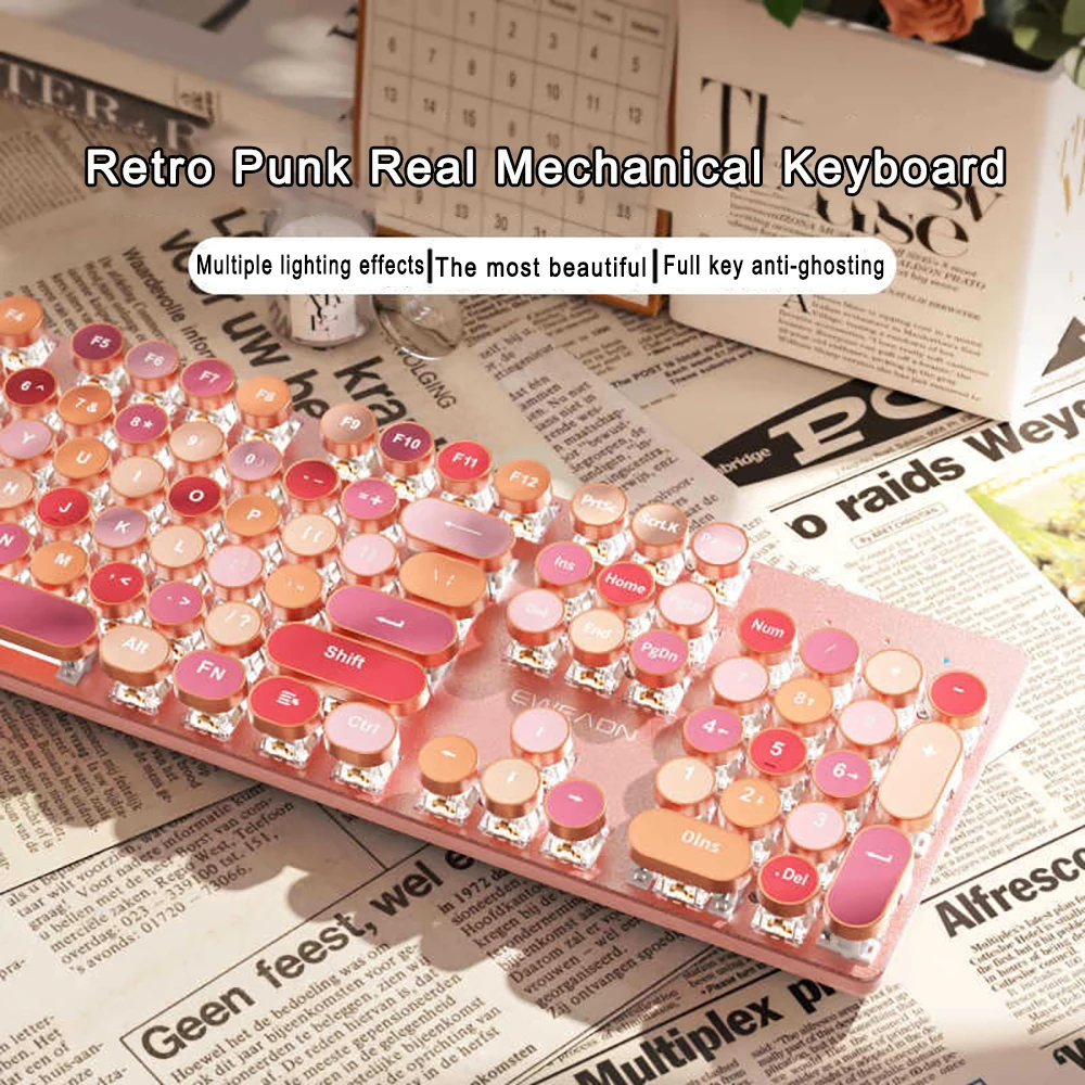 

Keyboard V30 High Value Lipstick Wireless Bluetooth Mechanical Wired/3 Mode Keyboard Girl Office Portable Keyboard and Mouse Set