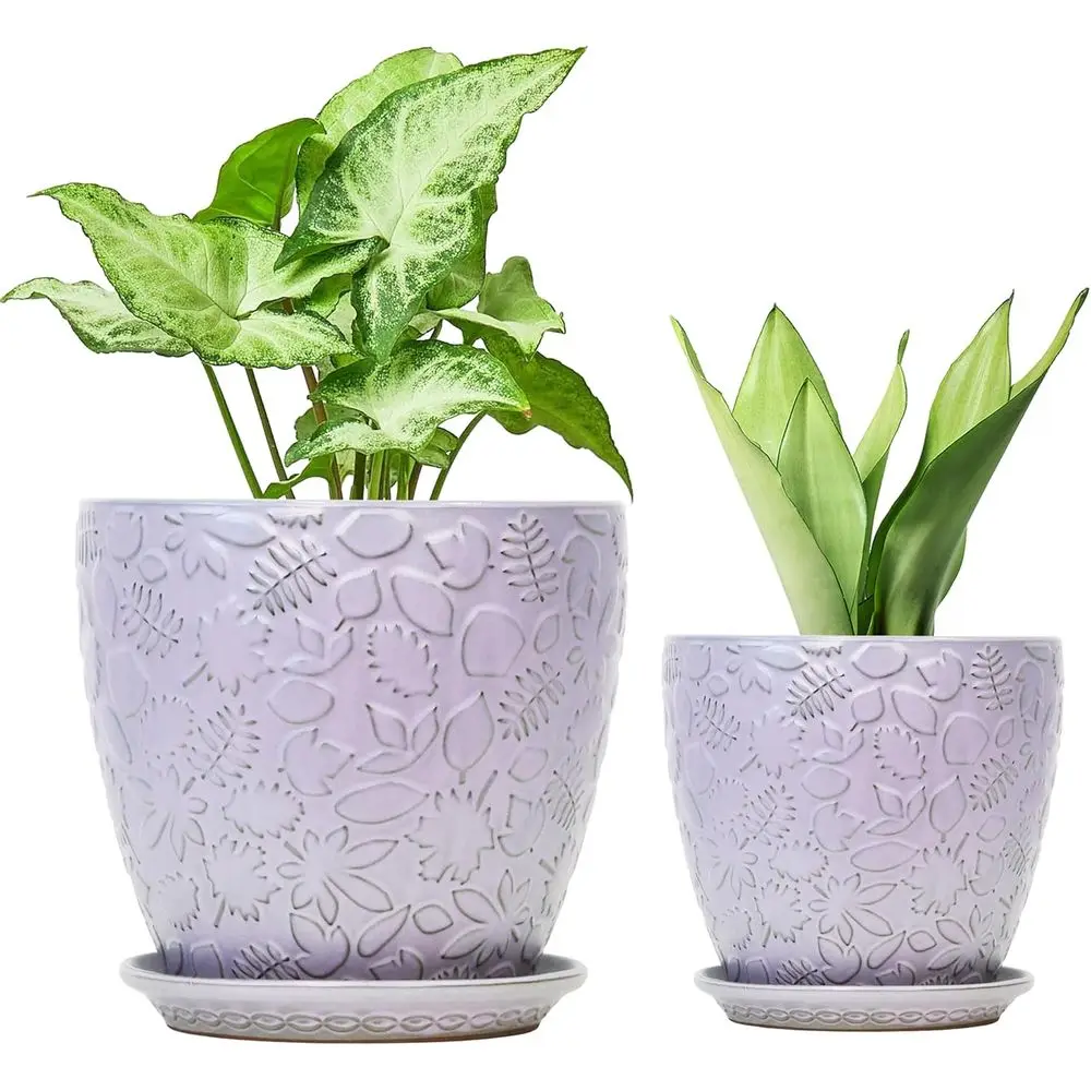 

Bestseler 8 Inch + 6 Inch Retro Ceic Planter Set o 2 with Drainage Hole and Saucer or Multiple Plants, Indoor-Outdoor Garden Pot