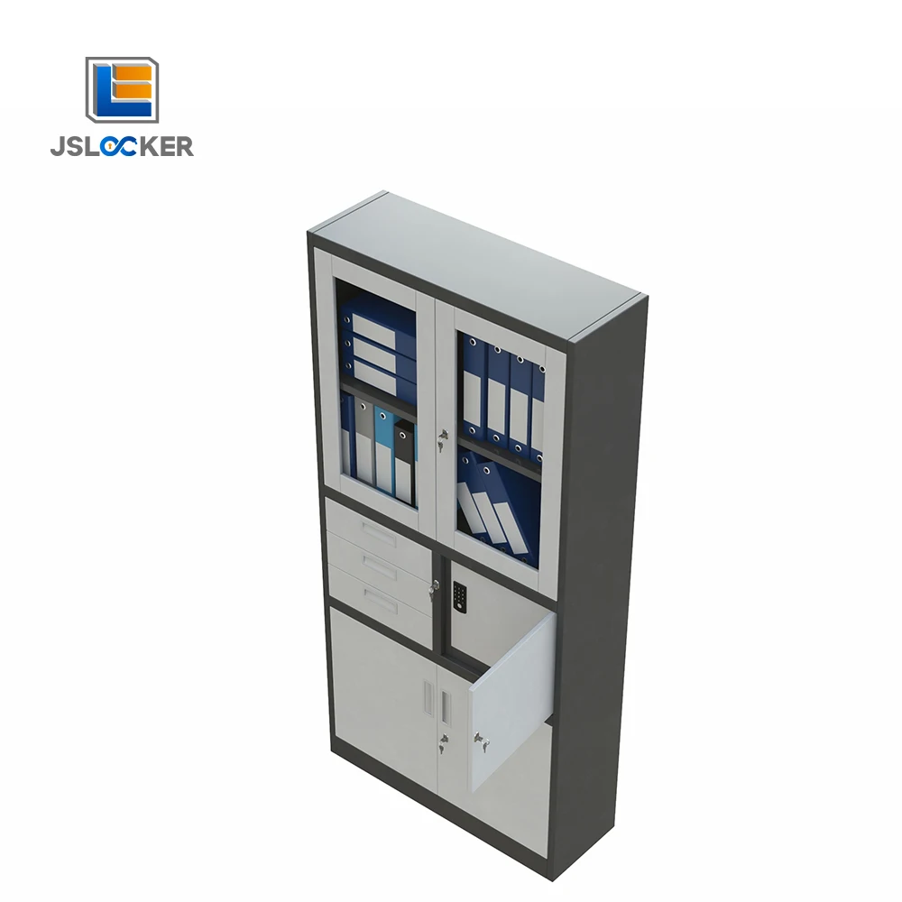 현대식 사무실 캐비닛, 유리문 2개, 전체 철제 파일 캐비닛, 가정용 사무실 파일용 금속 보관 캐비닛