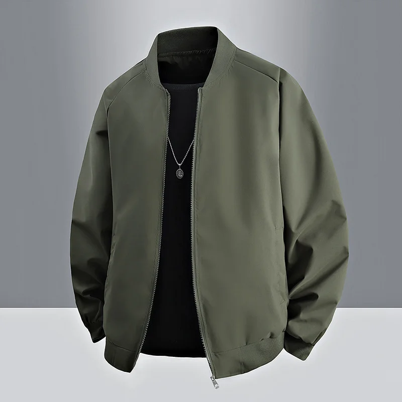 

2025 New American Sle Pilot Jaet Men's Thin Outerwear Baseball irt Stand Fit Pure Color Home Wear Polyester Fiber