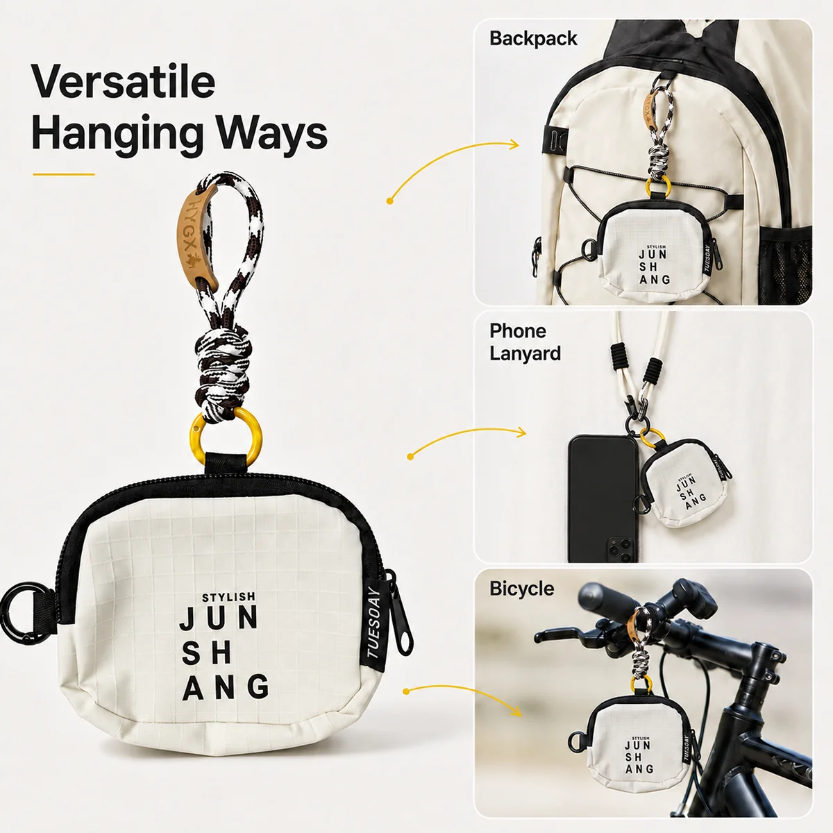 Durable Oxford Cloth Earphone Bag Mini Coin Purse Lanyard Outdoor Anti-Lost Mobile Phone Case Ornament