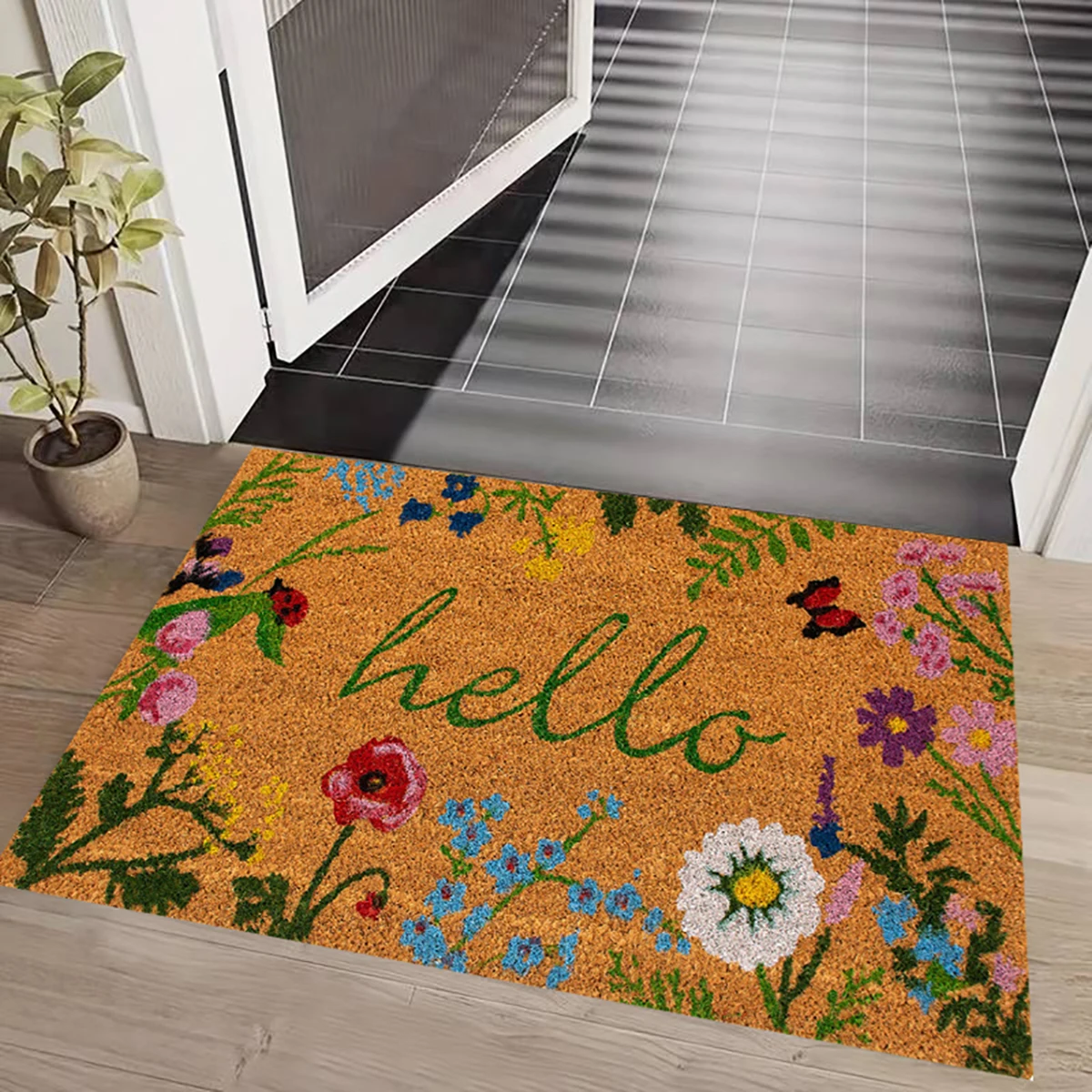 VIKAMA Fashion Letters Crystal Velvet Welcome Door Mat Home Kitchen Bathroom Machine Washable Non-slip Carpet