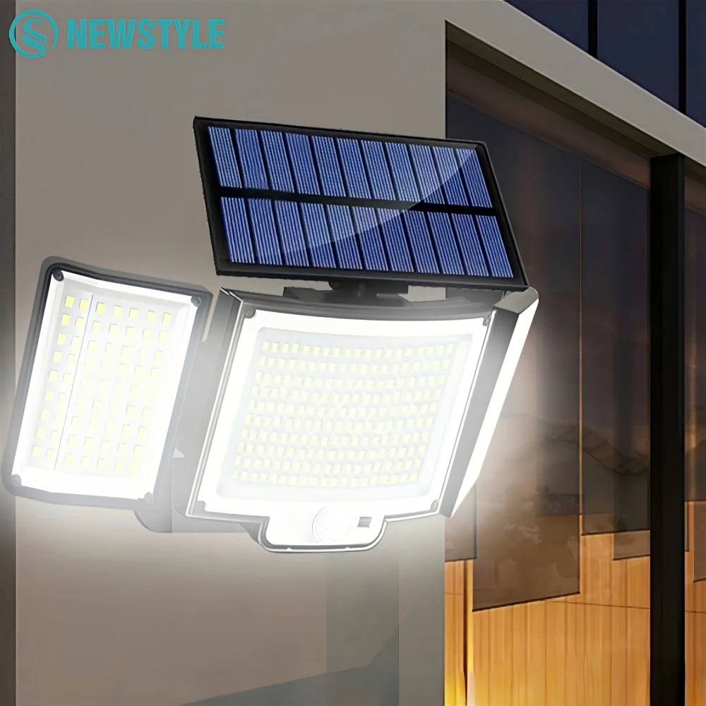 

328 светодиодных солнечных уличных светильников IP65 с датчиком движения, 3 режима, водонепроницаемые, для освещения стен, веранд, дворов, гаражей