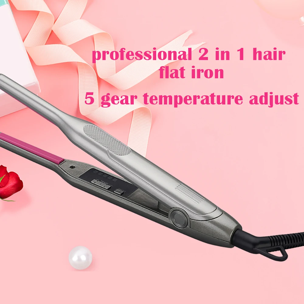 Professional Curling 2 in 1 Flat Iron for Hair Anti-scalding LED Ceramic Beard Straightener Styling Tools 5-gear Temperature