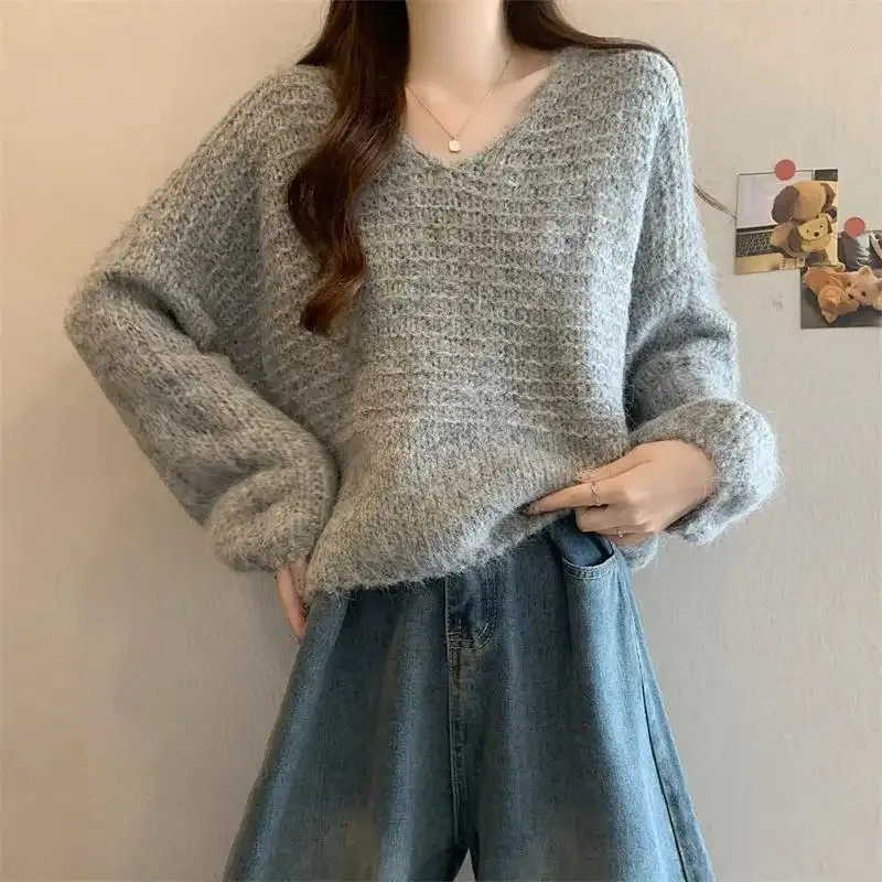 

Short Sweater Women's Autumn And Winter V-neck Sweater Lazy Long-sleeved Pumpkin Top
