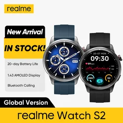 Global Version realme Watch S2 Smart Watch 1.43'' AMOLED Display 20 Days Battery Life Spuer AI Engine IP68 Waterproof Smartwatch