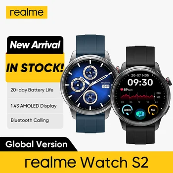 Küresel Sürüm realme Watch S2 Akıllı Saat 1.43 '' AMOLED Ekran 20 Gün Pil Ömrü Spuer AI Motor IP68 Su Geçirmez Akıllı Saat