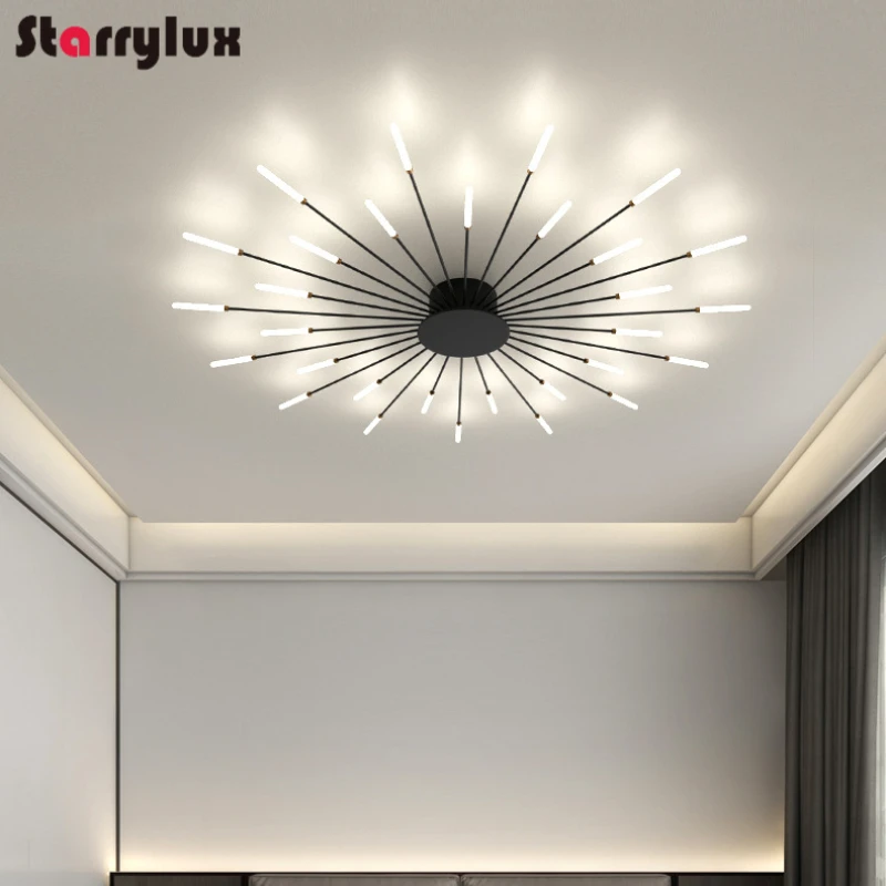 Modern Vortex Firework LED Ceiling Light for Living Room & Bedroom, Dimmable, Energy-Saving, 15-30㎡, Black/Gold