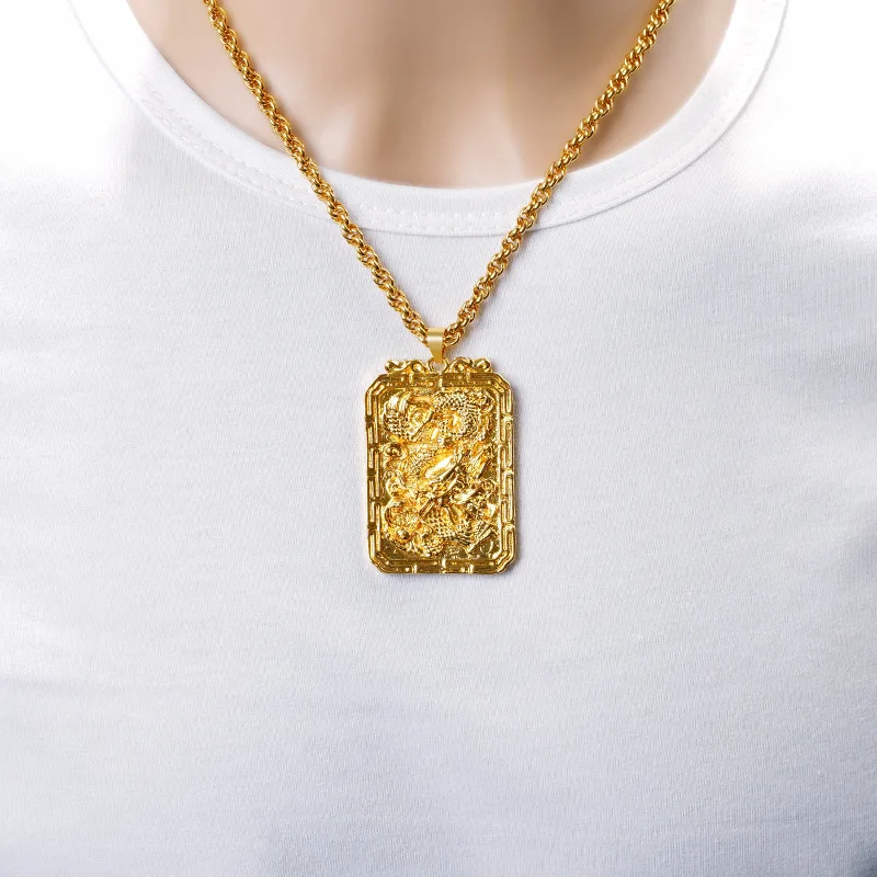 

Luxury 24K 9999 Pure Gold real gold Dragon Pendant Necklace Men's Dragon Pendant Fire-breathing Dragon Hanging Pendant