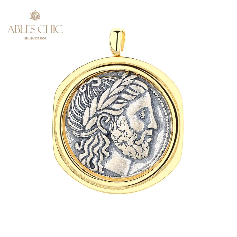 

Zeus Greek Silver Coins Charm 18K Gold Two Tone Solid 925 Silver Roman Coin Pendant Only N1014