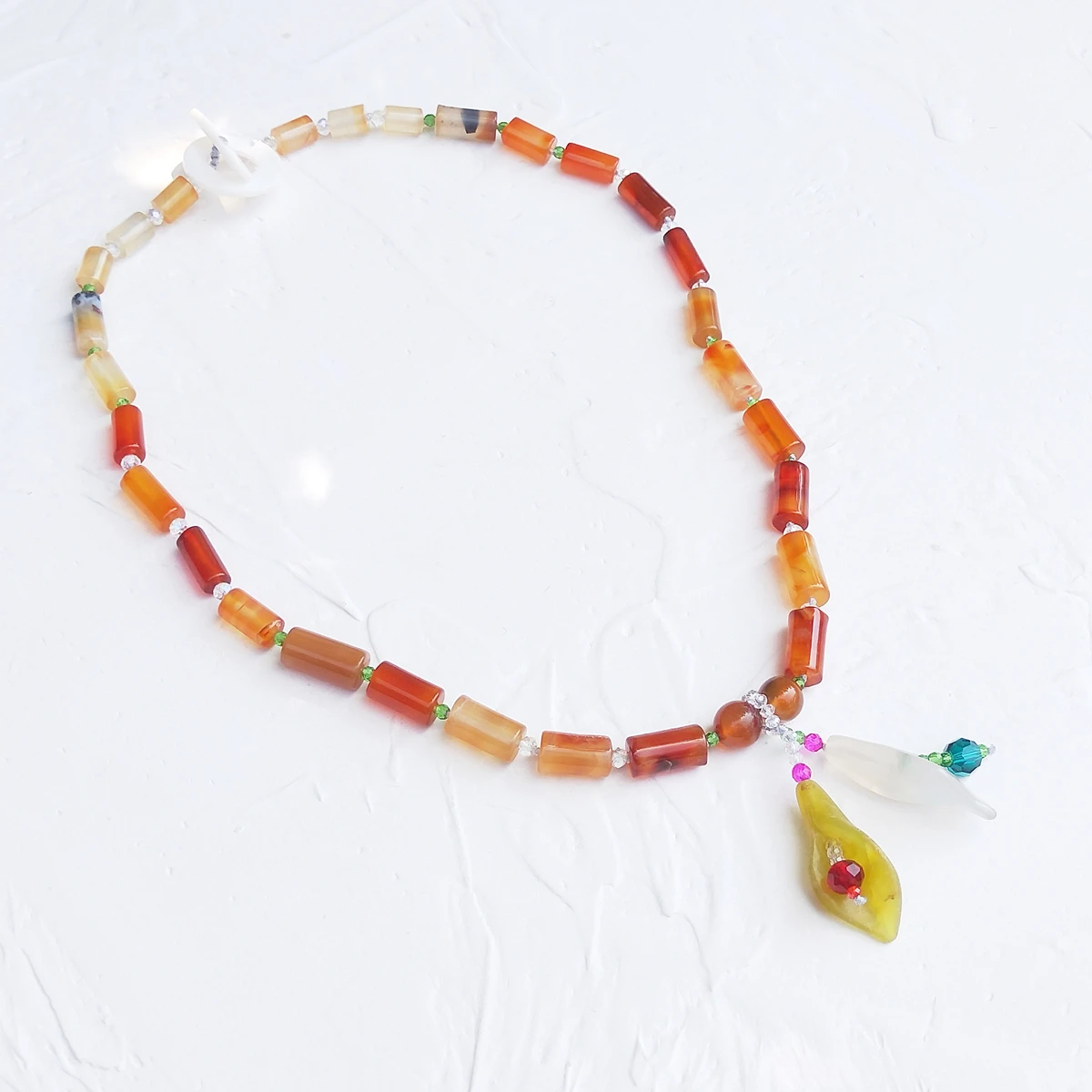 Lii Ji Real Stone Agate Lemon Jade Crystal Flowers Pendant Necklace 50cm Stock Sale Women Jewelry Gif
