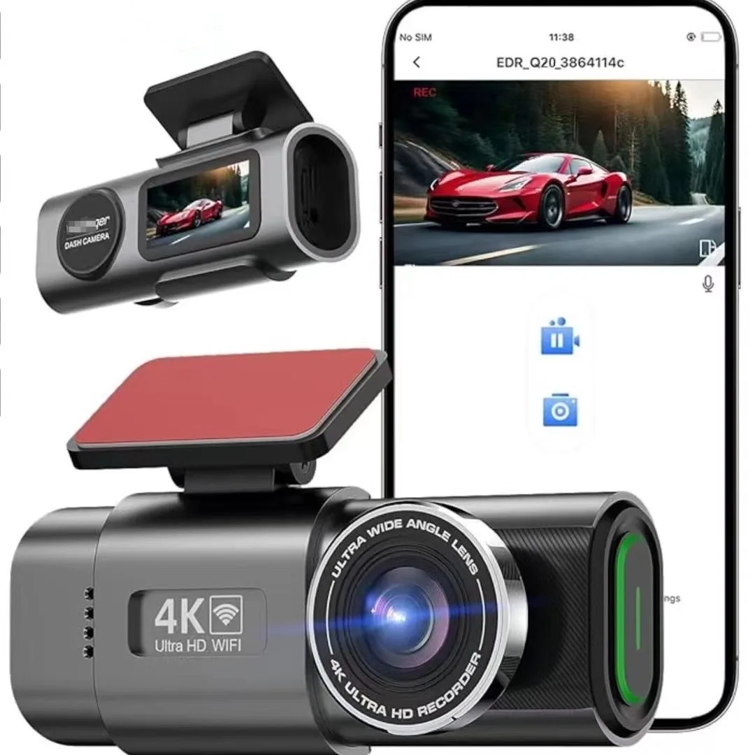 Ultra HD 4K Dash Cam Dual Lens Car DVR 1080P Rear Camera Built-in WiFi GPS 24-Hour Parking Monitoring