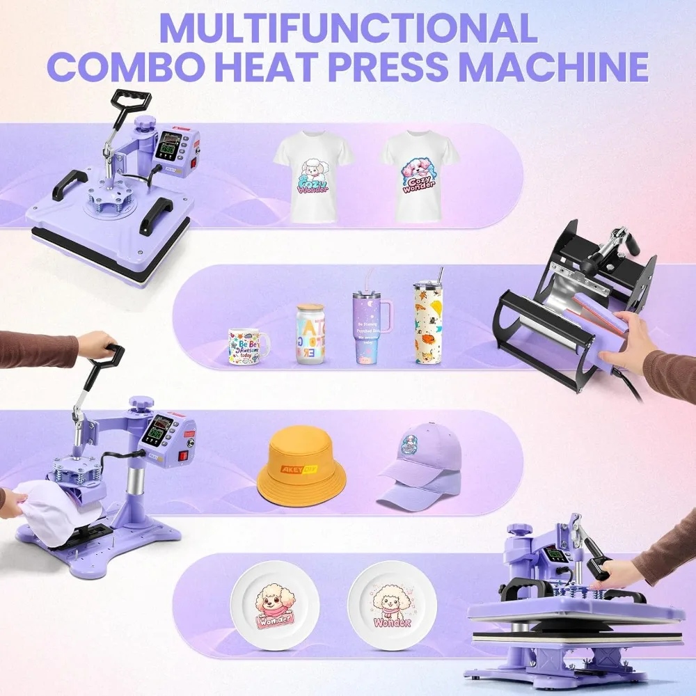 Máquina de prensa térmica 8 em 1 atualizada para camisetas 12X15 polegadas, 360 °   Máquina de prensa de camisas Swing Away para sublimação, multifuncional