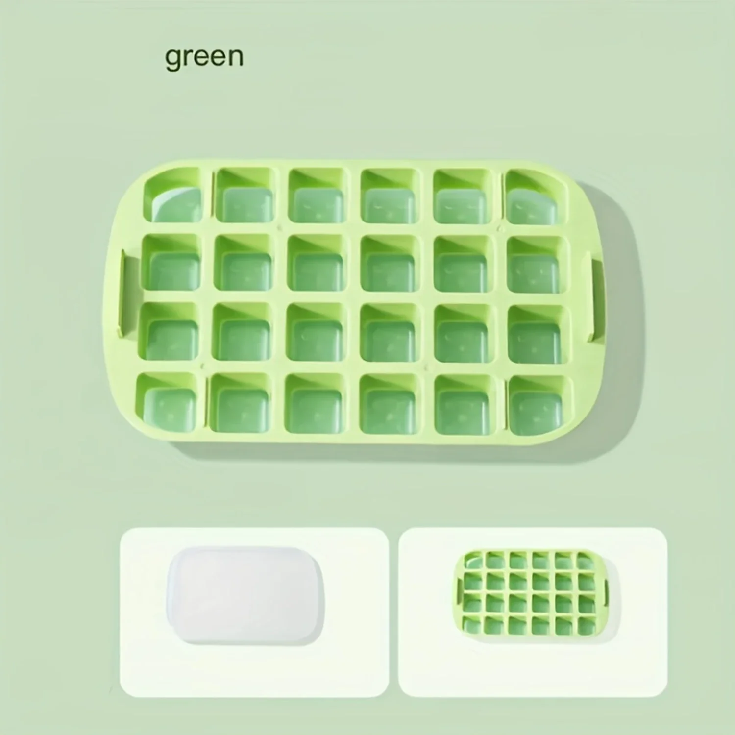 Pressed Ice Cube Mold Set Food Grade Silicone  Ice Box Press Plate Cover + Deicing Ice  Box + 24 Grid TPE Soft Bottom + Ice Shov