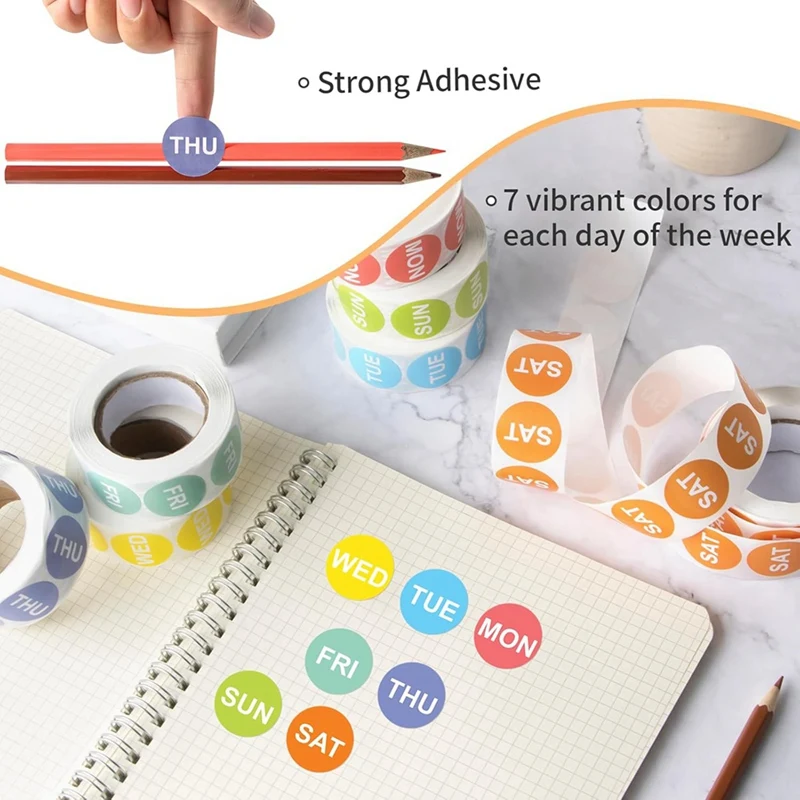 7 Day Of The Week Sticker,1 Inch Round Day Dot Food Rotation Labels-3500 Pcs Date Stickers For Food Containers(7 Rolls)