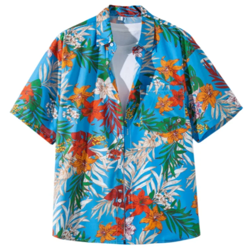 

Summer Men's Hawaii Vintage Short Sleeve Floral Shirt Casual Loose Handsome Tops Beach Vacation Versatile Shirt Coat