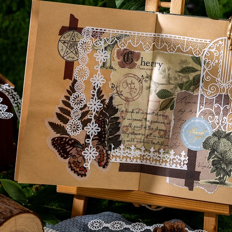 16 Sheets Lace Material Strip Pack Round Dance Series for Handbook Literary Decoration Art Handmade Crafts Diy Scrapbooking