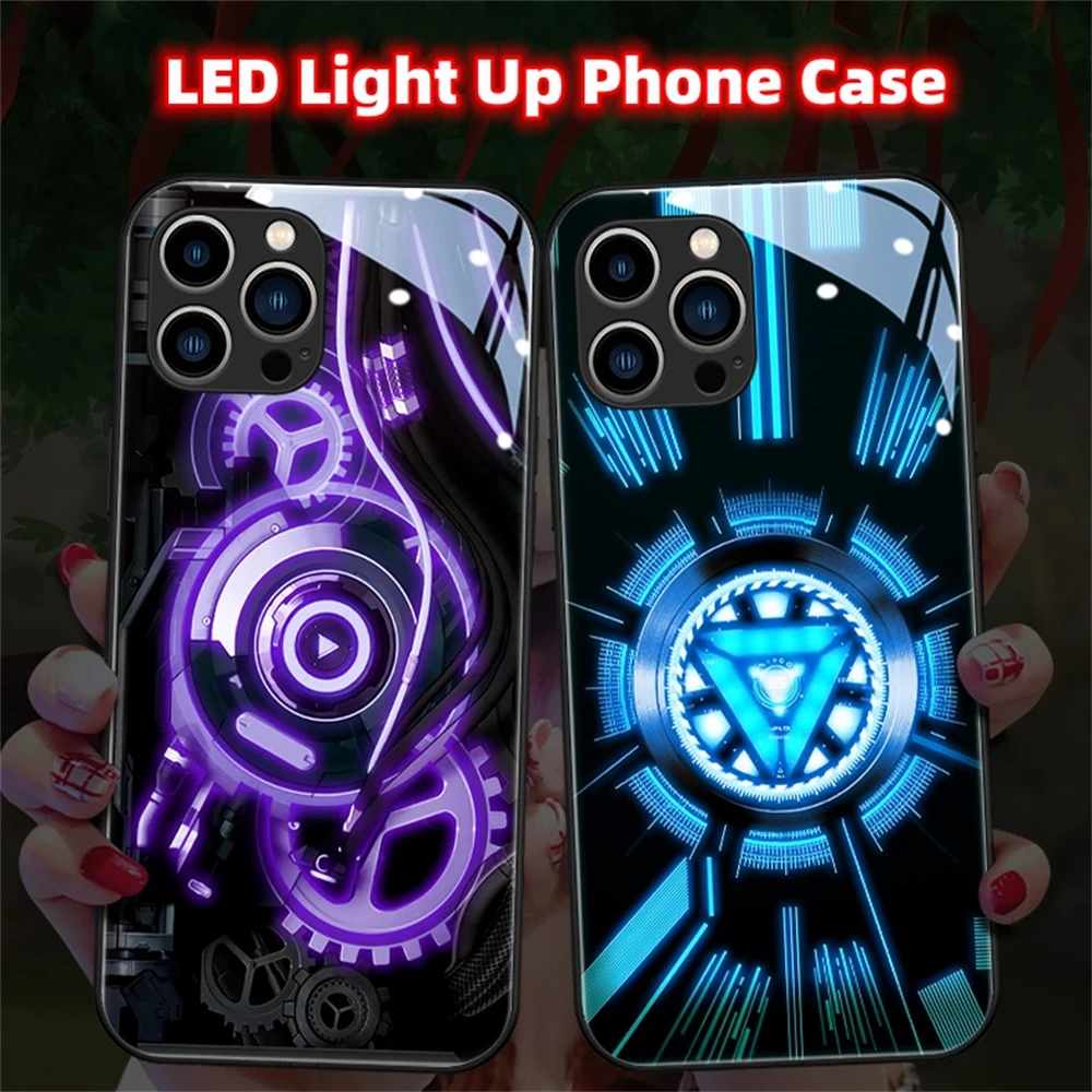 

Popular Fashion Luxury Smart LED Light Glow Tempered Glass Phone Case For Samsung S23 S22 S21 S20 FE Note 10 20 Plus Ultra A54