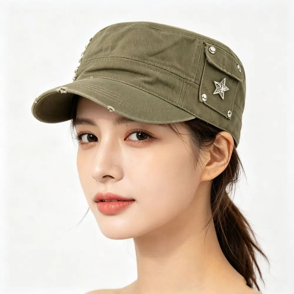 Fashion Cotton Star Rivet Peaked Cap Leopard Print Spice Girls Equestrian Hat Korean Style Fashion Rivet Flat Top Hat Travel