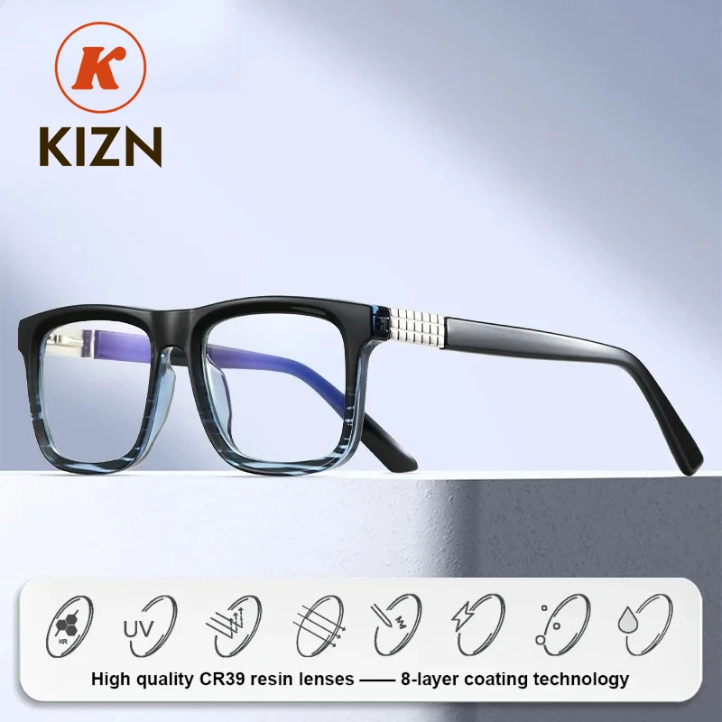 

KIZN (M) Trendy Men Square Myopia Prescription Reading Glasses High Quality Anti Blue Ray Photochromic Multifocal Eyeglasses
