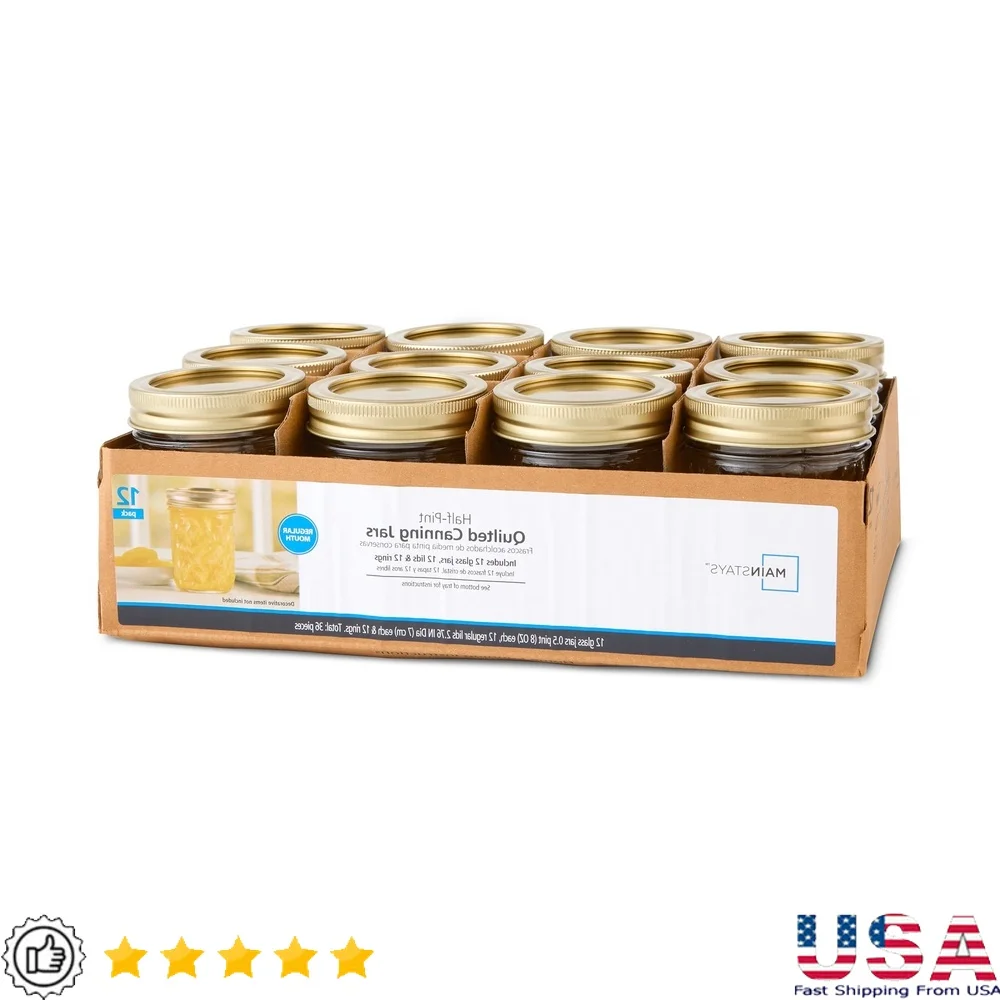 Frascos para conservas de vidrio acolchado transparente de 8 oz, juego de 12 tarros herméticos de boca regular con tapas de metal, mermeladas para conservar verduras perfectas