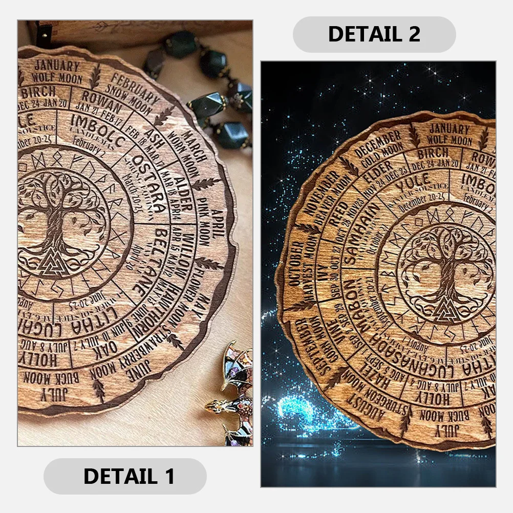 Wooden Calendar Round Tree Household Witch Decoration Wall Clock Table Wheel of The Year Boxwood Ornament Ring