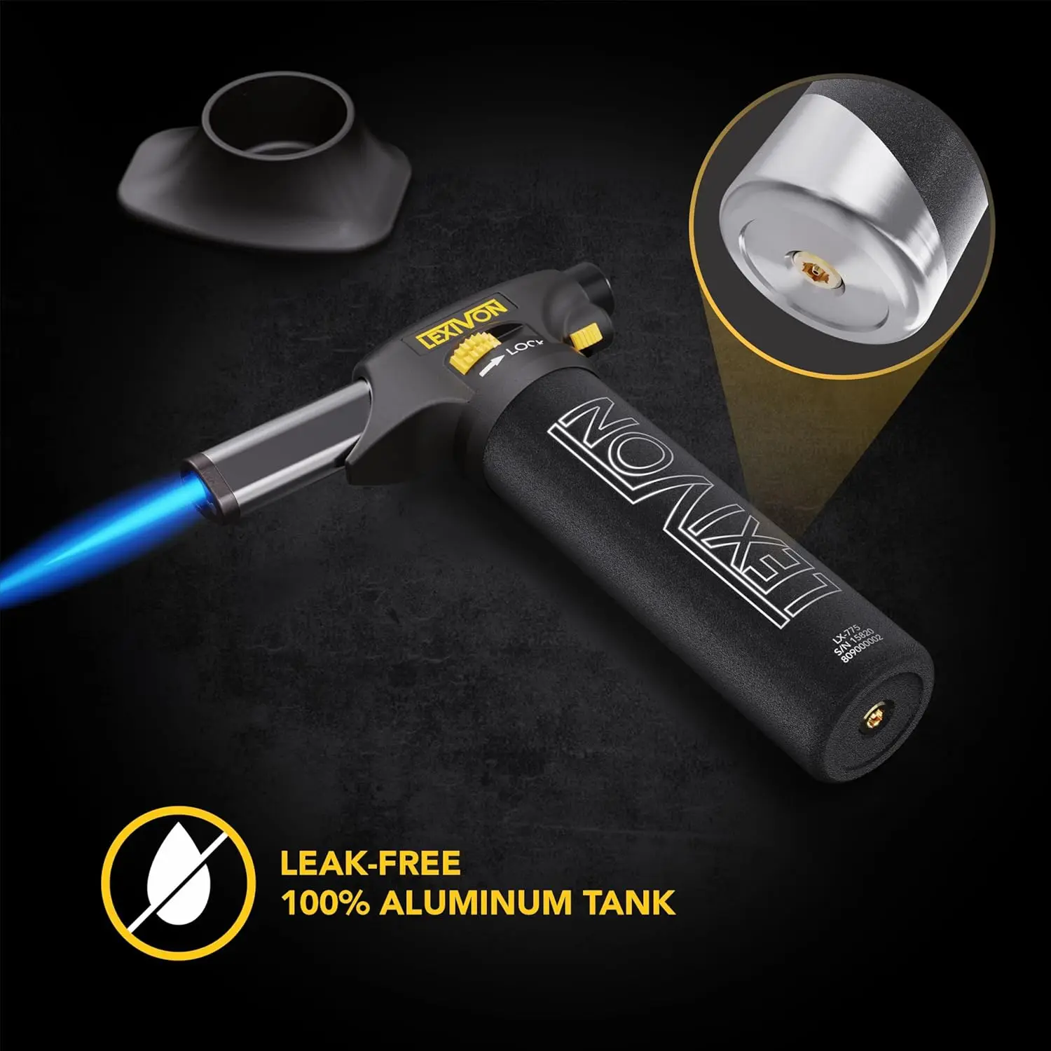 Refillable Butane Torch Lighter with Adjustable Flame, Safety Lock for Cooking and DIY Projects