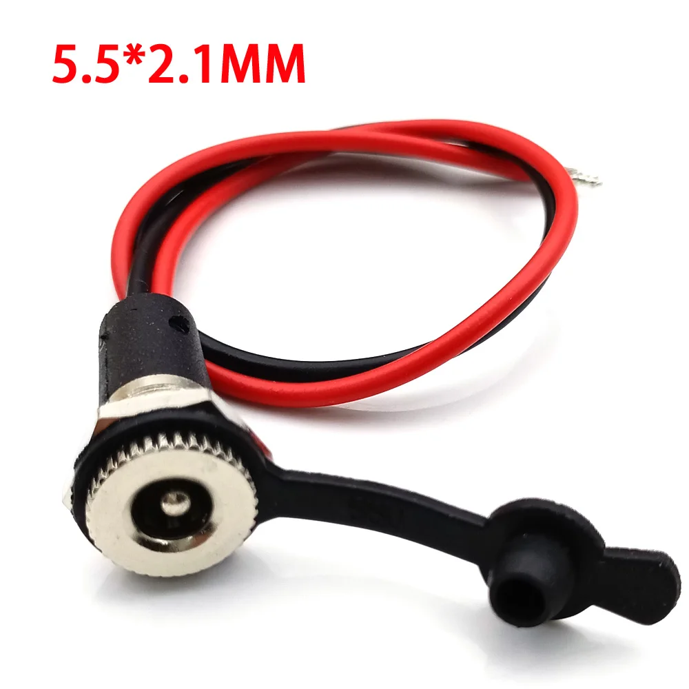 

DC Power Supply Threaded Charging Socket 5.5*2.1mm 5.5*2.5mm Female Jack Panel Mount Connector with 18AWG Wire Waterproof Cap