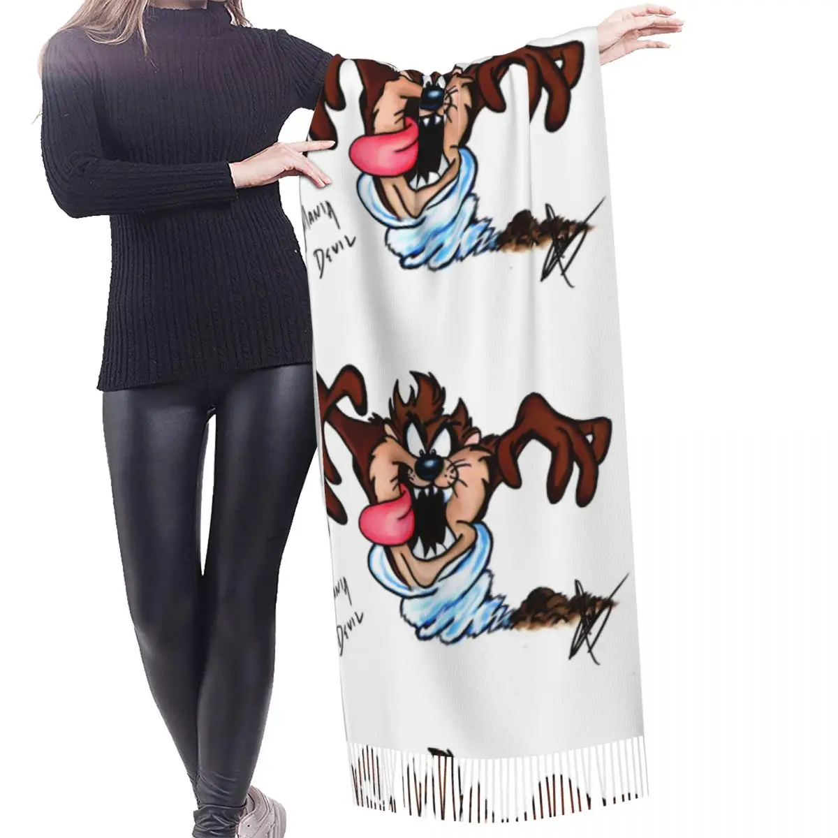 Custom Printed Funny  Tasmanians Cartoon Fashion Versatile Scarf Women Men Winter Warm Scarves Taz Devil Female Shawls Wraps