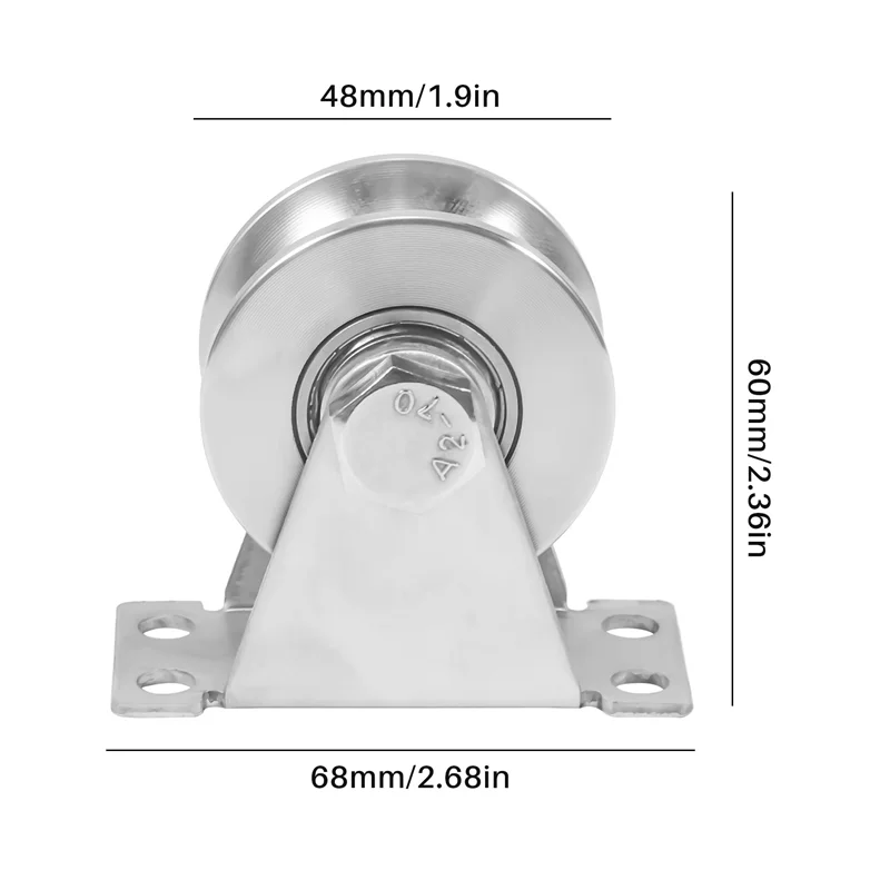 AC52-1Pack U-Type Stainless Steel Pulley Block Mute Bearings Groove Sliding Roller Track Wheel